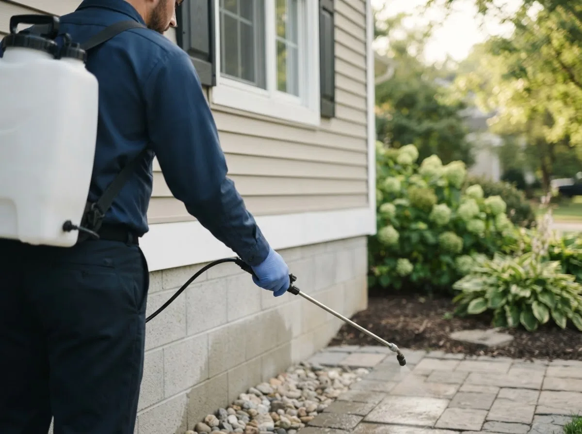 Pest control technician inspecting a home in Dahlgren, IL